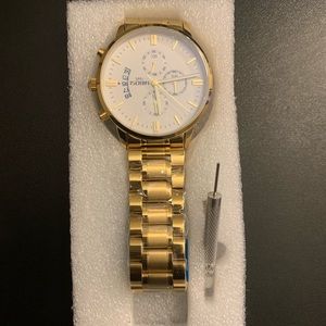 Mens Watch 43mm Gold Solid Stainless Steel Band
